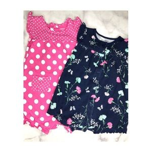 2pc Romper Set - Navy Floral & Pink Polka Dot